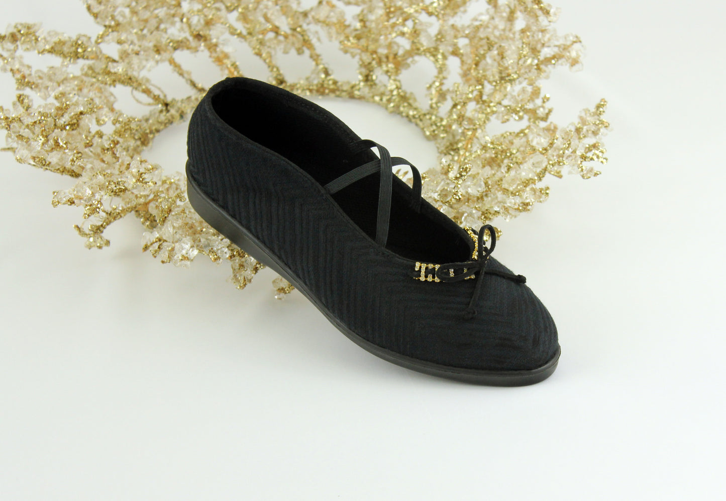 Holiday Black Rhinestone/Black Suede - Gold