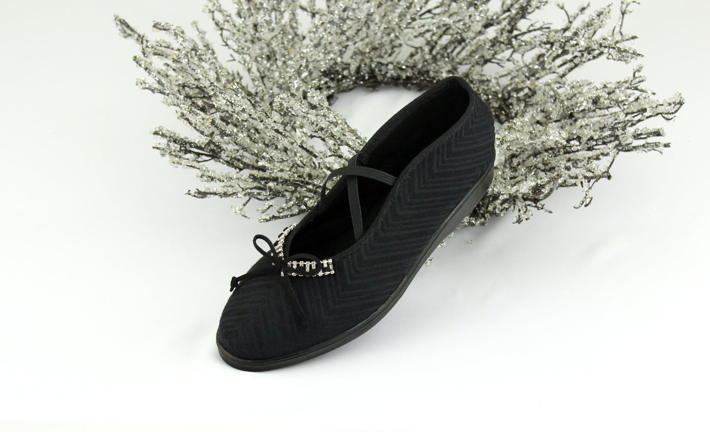 Holiday Black Rhinestone/Black Suede - Silver