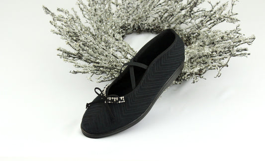 Holiday Black Rhinestone/Black Suede - Silver